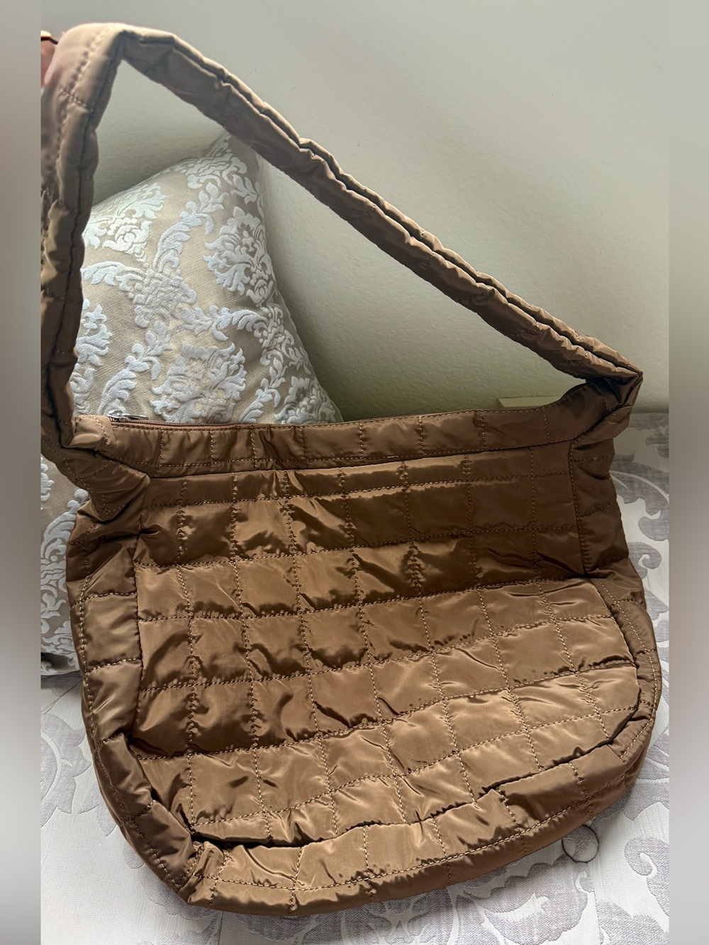 Large Brown Quilted Shoulder Tote Bag Carryall